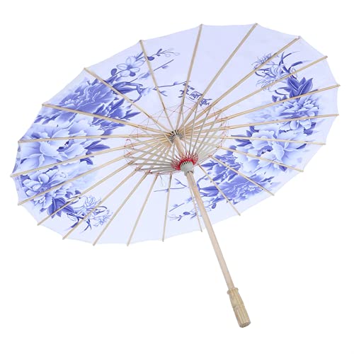 Haofy Japanischer Regenschirm Blumenmuster Geölter Papierschirm Kunstdekor Winddichter Chinesischer Klassischer Tanzschirm für Fotografie Cosplay Kostüme Tanz Durchführen Hochzeits-Requisite(Blau) von Haofy