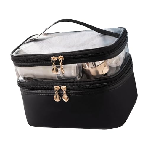 Reise-Kosmetiktasche mit Großem Fassungsvermögen, Doppellagige Make-up-Tasche mit Legierungsreißverschlüssen, Unverzichtbarer Organizer für Zuhause und Reisen (Black) von Haofy