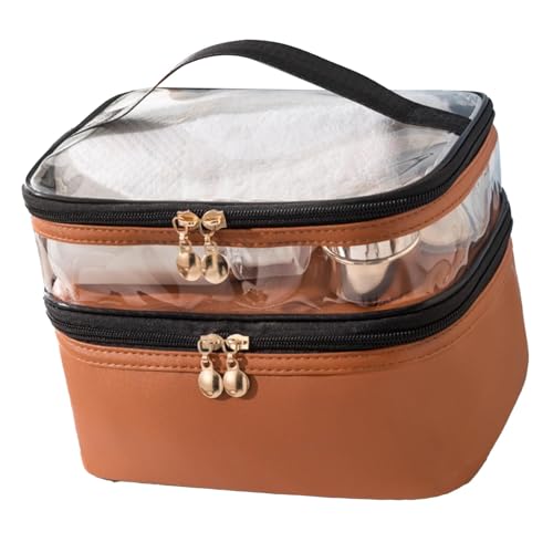 Reise-Kosmetiktasche mit Großem Fassungsvermögen, Doppellagige Make-up-Tasche mit Legierungsreißverschlüssen, Unverzichtbarer Organizer für Zuhause und Reisen (Brown) von Haofy