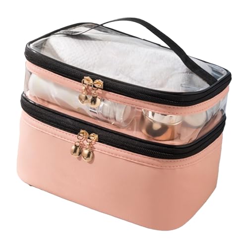 Reise-Kosmetiktasche mit Großem Fassungsvermögen, Doppellagige Make-up-Tasche mit Legierungsreißverschlüssen, Unverzichtbarer Organizer für Zuhause und Reisen (Rosa) von Haofy