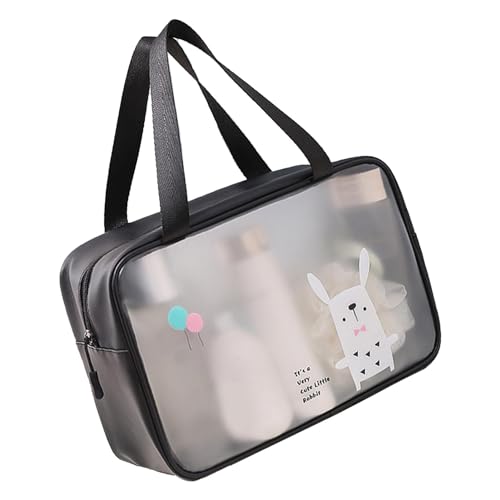 Transparente, wasserdichte Kosmetiktasche mit Cartoon-Muster und Doppelgriff, Multifunktionale Make-up-Tasche für Schwimm-Toilettenartikel, Gut für Geschäftsreisen, (Black) von Haofy