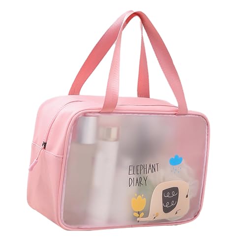 Transparente, wasserdichte Kosmetiktasche mit Cartoon-Muster und Doppelgriff, Multifunktionale Make-up-Tasche für Schwimm-Toilettenartikel, Gut für Geschäftsreisen, (PINK) von Haofy