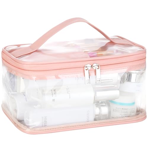 HAOGUAGUA Transparente Make-up-Kosmetiktasche mit Pinselfach, tragbar, wasserdicht, Reise-Kulturbeutel für Reisen, Aufbewahrungs-Organizer, Pink, Transparente Make-up-Kosmetiktasche mit Pinselfach HAOGUAGUA Transparente Make-up-Kosmetiktasche mit Pinselfach, tragbar, wasserdicht, Reise-Kulturbeutel für Reisen, Aufbewahrungs-Organizer, Pink, Transparente Make-up-Kosmetiktasche mit Pinselfach von Haoguagua