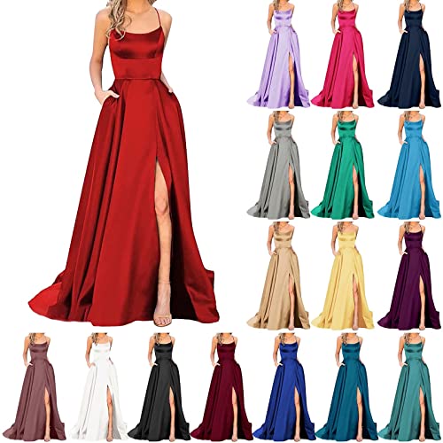 Abendkleider Elegant für Hochzeit Damen Abendkleid Lang Schwarz Rot Grün Sexy Satin Spaghetti Ballkleider Rückenfreies A Linie Festlich Kleid Hochzeitsgast Große Größen Cocktailkleid Hochzeitskleider von Haohon