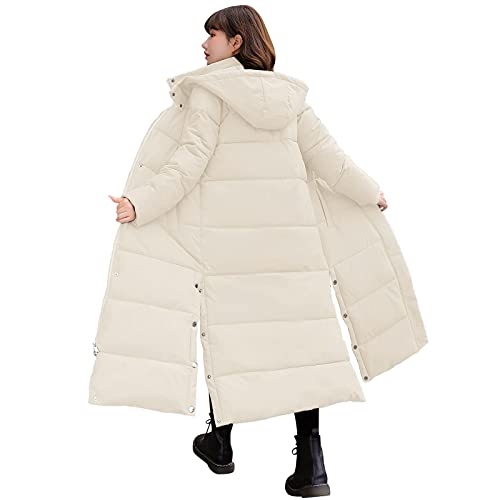 Haohon Wintermantel Damen Lang mit Kapuze Winterjacke Lange Daunenmantel Winter Warm Mantel Langer Steppmantel Daunen Damen Puffer Jacke Mantel Winterjacken Beige Grün Schwarz Weiß Größe L-3XL von Haohon
