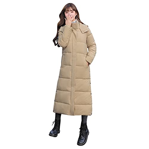 Haohon Damen Wintermantel Lang Daunenmantel Winter Warm Mantel Langer Steppmantel Daunen Damen Puffer Jacke Mantel Winterjacken Beige Größe L von Haohon