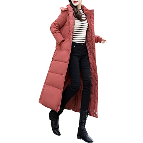 Haohon Wintermantel Damen Lang mit Kapuze Winterjacke Lange Daunenmantel Winter Warm Mantel Langer Steppmantel Daunen Damen Puffer Jacke Mantel Winterjacken Beige Grün Schwarz Weiß Größe L-3XL von Haohon