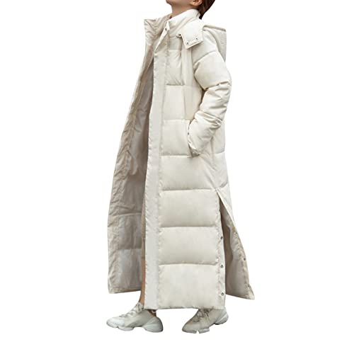 Haohon Wintermantel Damen Lang mit Kapuze Winterjacke Lange Daunenmantel Winter Warm Mantel Langer Steppmantel Daunen Damen Puffer Jacke Mantel Winterjacken Beige Grün Schwarz Weiß Größe L-3XL von Haohon