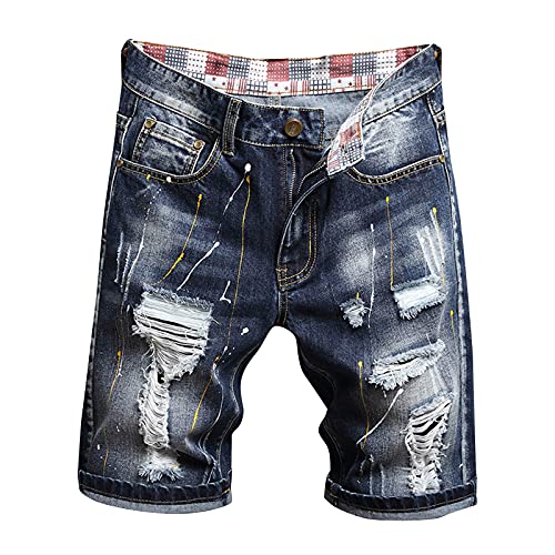 Herren Destroyed Jeans Shorts Ripped Löcher Vintage Sommer Hose Kurz Bermuda Stretch Denim Kurze Hose Sommer Loch Washed Jeanshose Männer Denim Jeansshorts Capri Hose Regular Fit Cargo Shorts von Haohon