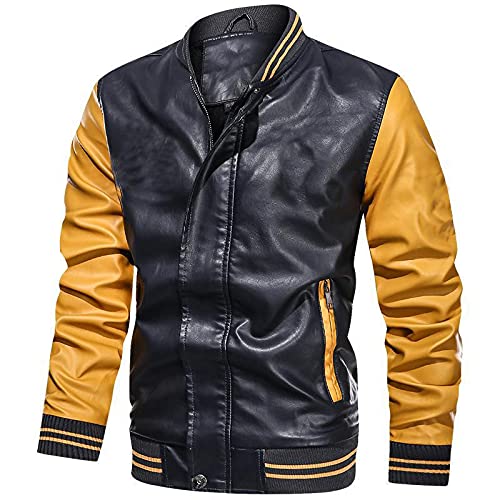 Herren Jacke Lederjacke Braun Herren Leather Jacket Lederjacke Herren Slim Fit Winter College Jacke Grau Herren Leder Bomberjacke Outdoorjacke Herrenjacke Bikerjacke Freizeitjacke Übergangsjacke von Haohon