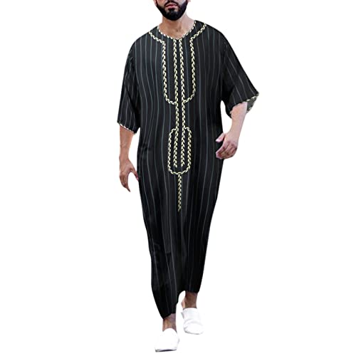 Haohon Kaftan Herren Baumwolle Leinen Cool Jilbab Muslim Robe Gebetskleidung für Männer Islamische Kleidung Thobe Marokkanische Afghanische Arabische Tunika Abaya Dubai, F-schwarz, XXL von Haohon