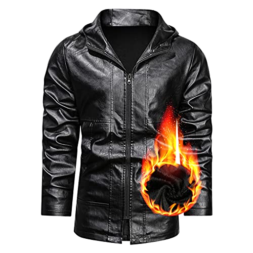 Lederjacke Herren Schwarz Slim Fit Motorradjacke Bikerjacke Leder Parka Jacke Echt Retro übergrößen Steppjacke Stehkragen Winterjacke Wintermantel übergangsjacke Große Größen 4XL 5XL von Haohon