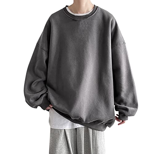 Pulli Herren Ohne Kapuze Weiß Hoddies Pullies Oversize Sweatshirt Herren Dünn Jogging Herren Pullover Outwear Winter Sweatpulli Bequem Outwear Zip Hoodie Herren Grau Rundhals für Männer Teenager von Haohon