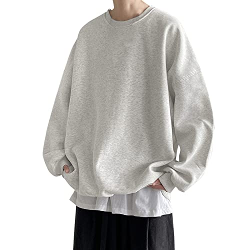 Sweatshirt Herren Ohne Kapuze Schwarz Longsleeve Lustige Pulli Oversize Sport Sweater Langarmshirt Sweatpulli Warm Zip Hoodie Grau Rundhals für Männer Teenager von Haohon