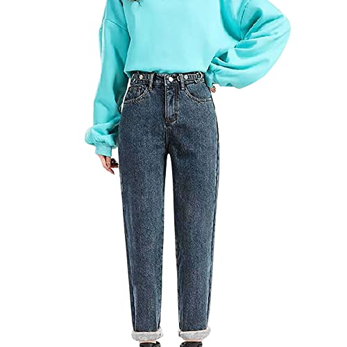 Thermo Jeans Damen Fleece Gefüttert Thermohose Warm High Waist Thermojeans Winter Dicke Skinny Jeans Slim Fit Denim Leggings Jegging für Frauen Innenfleece Winterhose Stretch Warm Jeans Jeanshose von Haohon