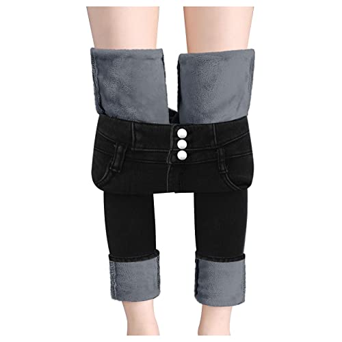 Thermo Jeans Damen Fleece Gefüttert Thermohose Warm High Waist Thermojeans Winter Dicke Skinny Jeans Slim Fit Denim Leggings Jegging für Frauen Innenfleece Winterhose Stretch Warm Jeans Jeanshose von Haohon