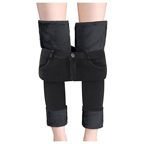 Thermo Jeans Damen Fleece Gefüttert Thermohose Warm High Waist Thermojeans Winter Dicke Skinny Jeans Slim Fit Denim Leggings Jegging für Frauen Innenfleece Winterhose Stretch Warm Jeans Jeanshose von Haohon