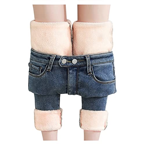 Thermojeans Damen Winter Gefüttert Thermo Jeans High Waist Thermo Leggings Straight Skinny Jeans Thermo-Fleece-Denim-Jeggings Thermohosen Gefütterte Warm Jeans Schwarz Lang Winterhose Strumpfhosen von Haohon