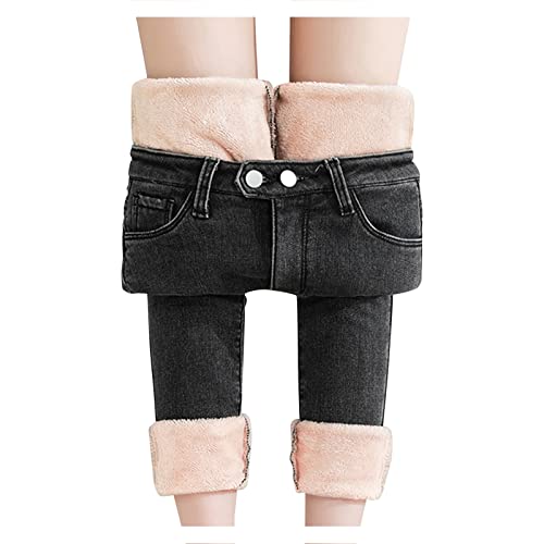 Thermojeans Damen Winter Gefüttert Thermo Jeans High Waist Thermo Leggings Straight Skinny Jeans Thermo-Fleece-Denim-Jeggings Thermohosen Gefütterte Warm Jeans Schwarz Lang Winterhose Strumpfhosen von Haohon