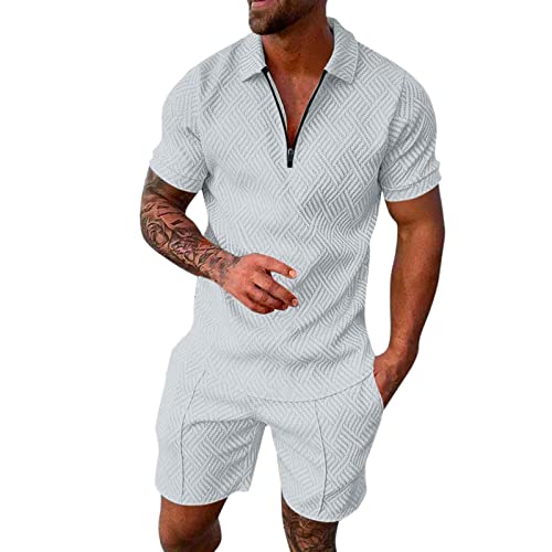 Trainingsanzug für Herren Sommer Jogginganzug Herren kurz Sportanzug Herren Hemd + Kurze Hose Sets Freizeitanzug Männer Business Poloshirt Hemd mit Revers Sporthose Fitness Gym Running von Haohon