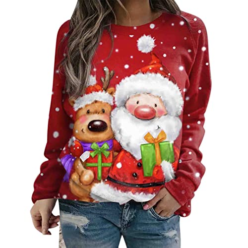 Weihnachtspullover Damen WeiÃŸ Weihnachten Pullover Katze Alkohol Weihnachspullis XXL mit Glitzer Fleece Christmas Sweater Damen Weihnachts Tshirt Sweatshirt Xmas Pulli Shirt Weihnachts Hoodie von Haohon