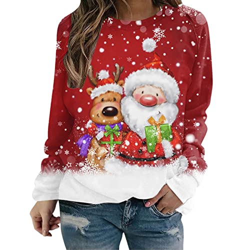 Weihnachtspullover Damen WeiÃŸ Weihnachten Pullover Katze Alkohol Weihnachspullis XXL mit Glitzer Fleece Christmas Sweater Damen Weihnachts Tshirt Sweatshirt Xmas Pulli Shirt Weihnachts Hoodie von Haohon