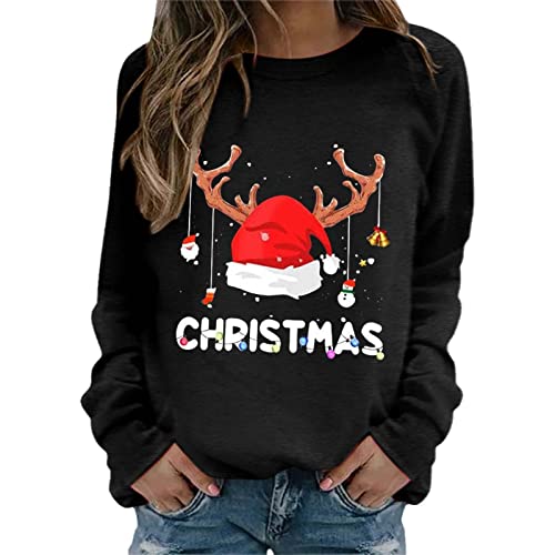 Weihnachtspullover Damen WeiÃŸ Weihnachten Pullover Katze Alkohol Weihnachspullis XXL mit Glitzer Fleece Christmas Sweater Damen Weihnachts Tshirt Sweatshirt Xmas Pulli Shirt Weihnachts Hoodie von Haohon