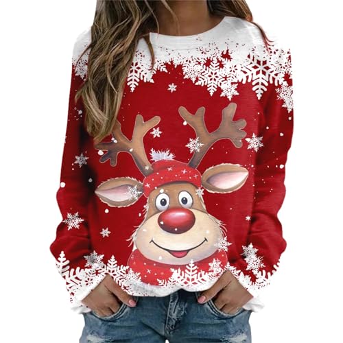 Weihnachtspullover Damen Weiß Weihnachten Pullover Katze Alkohol Weihnachspullis XXL mit Glitzer Fleece Christmas Sweater Damen Weihnachts Tshirt Sweatshirt Xmas Pulli Shirt Weihnachts von Haohon