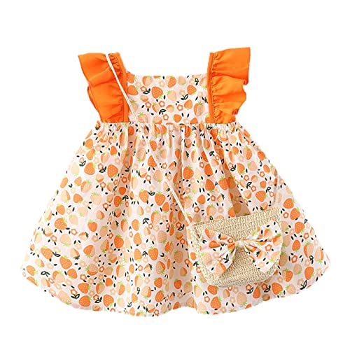 Haokaini Baby Mädchen Sommer Kleidung Puppenhalsband Blumenmuster Erdbeere Prinzessin Sommerkleid Umhängetasche von Haokaini