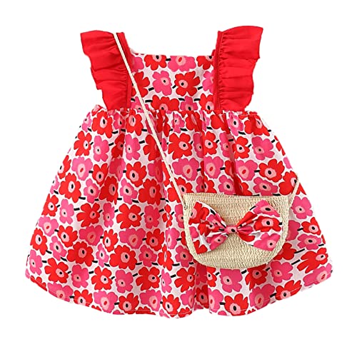 Haokaini Baby Mädchen Sommer Kleidung Puppenhalsband Blumenmuster Erdbeere Prinzessin Sommerkleid Umhängetasche von Haokaini