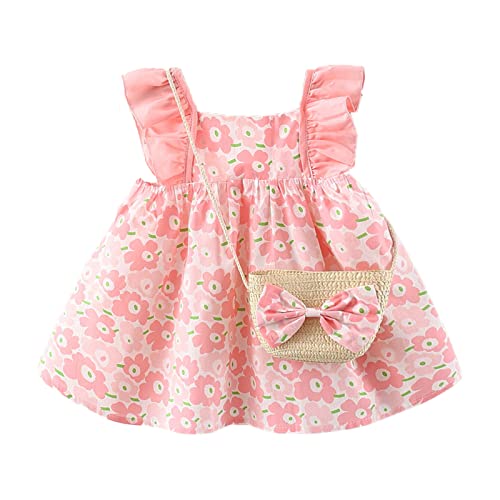 Haokaini Baby Mädchen Sommer Kleidung Puppenhalsband Blumenmuster Erdbeere Prinzessin Sommerkleid Umhängetasche von Haokaini