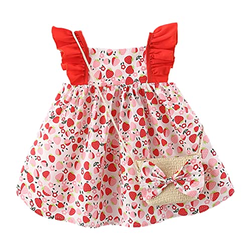 Haokaini Baby Mädchen Sommer Kleidung Puppenhalsband Blumenmuster Erdbeere Prinzessin Sommerkleid Umhängetasche von Haokaini