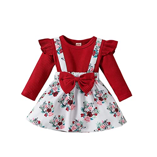 Haokaini Baby Mädchen Kleidung Neugeborene Strampler Kleid Lange Rüschen Ärmel Outfits Floral Strapse Rock Overall Kleinkind Jumpsuit Set von Haokaini