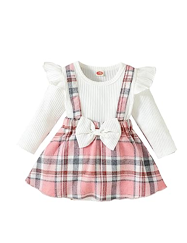 Haokaini Baby Mädchen Kleidung Neugeborene Strampler Kleid Lange Rüschen Ärmel Outfits Floral Strapse Rock Overall Kleinkind Jumpsuit Set von Haokaini