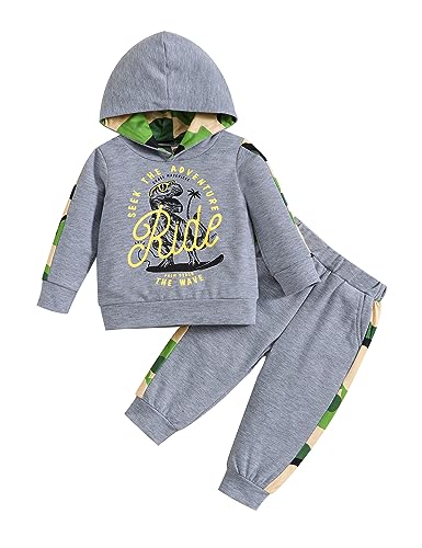 Haokaini Kleinkind Baby Jungen Dinosaurier Outfits Langarm Kapuzenpullover Sweatshirt Oberteile Hosen 2Pcs Kleidung Sets Herbst Winter für 1-5Y von Haokaini