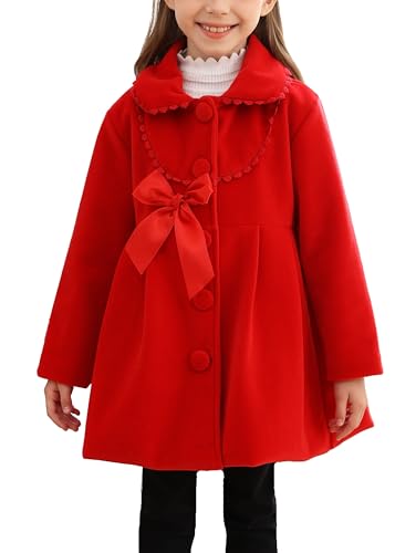 Haokaini Kleinkind Mädchen Woolen Graben Mantel Winter Wärmer Jacke Mantel Mantel für 2-7 Jahre Mädchen… (Rot, 4-5 Jahre) von Haokaini