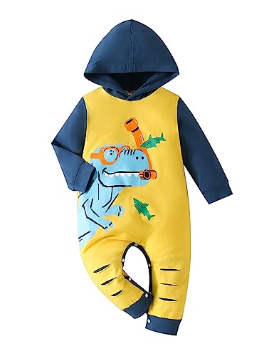 Haokaini Neugeborene Baby Jungen Dinosaurier Einteiliger Langarm Strampler Kleinkind Pullover Bodysuit Baumwolle Overall für 0-18M von Haokaini