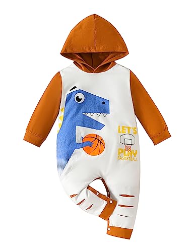 Haokaini Neugeborene Baby Jungen Dinosaurier Einteiliger Langarm Strampler Kleinkind Pullover Bodysuit Baumwolle Overall für 0-18M von Haokaini