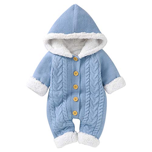 Haokaini Neugeborene Baby Kapuze Strick Strampler Fleece Pullover Wärmer Schneeanzug Overall Overalls Strampler Baby Winter Oberbekleidung für Jungen Mädchen von Haokaini