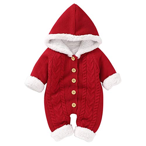 Haokaini Neugeborene Baby Kapuze Strick Strampler Fleece Pullover Wärmer Schneeanzug Overall Overalls Strampler Baby Winter Oberbekleidung für Jungen Mädchen von Haokaini