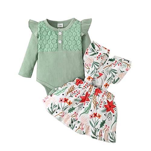 Haokaini Neugeborenes Baby Mädchen Floral Hosenträger Rock Outfits Ruffle Langarm Spitze Strampler Top mit Stirnband Overall Kleid Kleidung Set von Haokaini