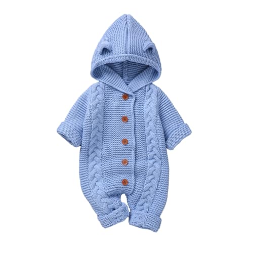 Haokaini Neugeborenes Unisex Baby Jungen Mädchen mit Kapuze gestrickt Strampler Jumpsuit Strampler Pullover Winter Warm Schneeanzug Outfits von Haokaini