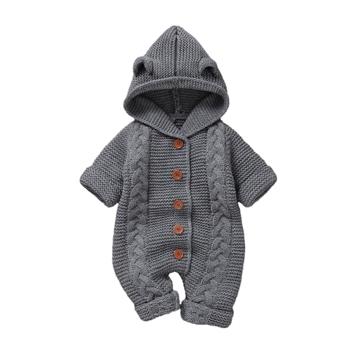 Haokaini Neugeborenes Unisex Baby Jungen Mädchen mit Kapuze gestrickt Strampler Jumpsuit Strampler Pullover Winter Warm Schneeanzug Outfits von Haokaini