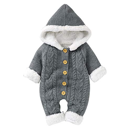 Neugeborene Baby Kapuze Strick Strampler Fleece Pullover Wärmer Schneeanzug Overall Overalls Onesies Baby Winter Oberbekleidung für Jungen Mädchen von Haokaini