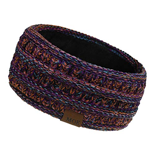 Winter-Strick-Stirnband für Damen und Damen, mit Fleece gefüttert, Thermokabel, Kopfwickel, Totenkopf-Ohrenwärmer, Stirnband, Turban-Haarband für den täglichen Gebrauch und Sport, Orange + Lila + von Haokaini