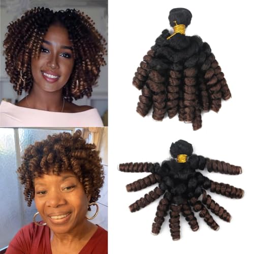 Haolocs 4pcs/Lot Saniya Curl Haar Weben 18 Zoll Femi Welle Schuss Haar Kurze Lockige Häkelgeflechte Natürliche und Weiche Bouncy Twist Schuss Haar 10 Stränge/Stück Für Frauen (T1B/30) von Haolocs