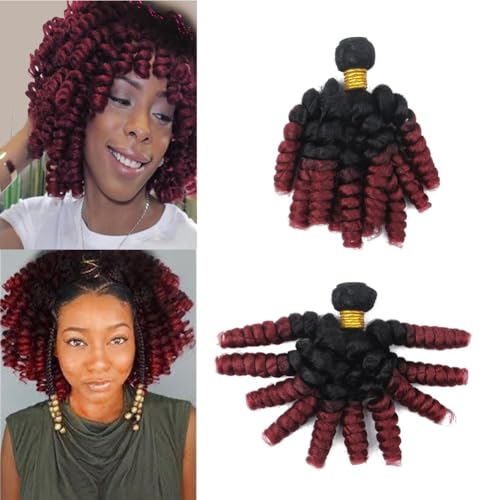 Haolocs 4pcs/Lot Saniya Curl Haar Weben 18 Zoll Femi Welle Schuss Haar Kurze Lockige Häkelgeflechte Natürliche und Weiche Bouncy Twist Schuss Haar 10 Stränge/Stück Für Frauen (T1B/bug) von Haolocs