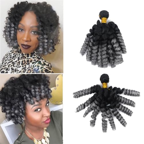 Haolocs 4pcs/Lot Saniya Curl Haar Weben 18 Zoll Femi Welle Schuss Haar Kurze Lockige Häkelgeflechte Natürliche und Weiche Bouncy Twist Schuss Haar 10 Stränge/Stück Für Frauen (T1B/grey) von Haolocs