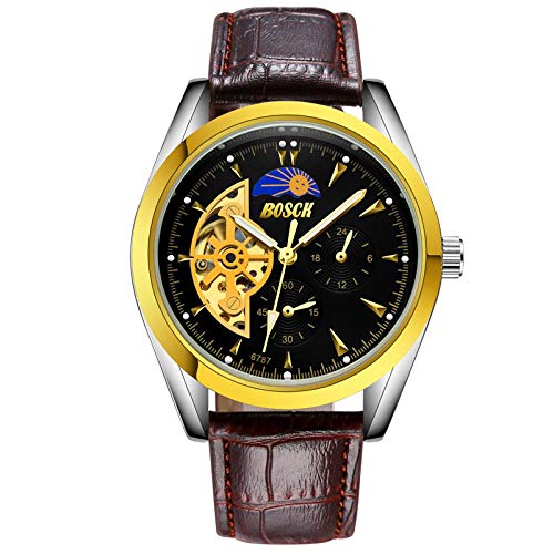 Armbanduhren,Automatischer Mechanischer Uhrstern Aus Stahlband Mit Hohler Tourbillon Durch wasserdichte Sonnenphasenuhr Am Boden Mechanische Oberfläche des Riemens von Haonb