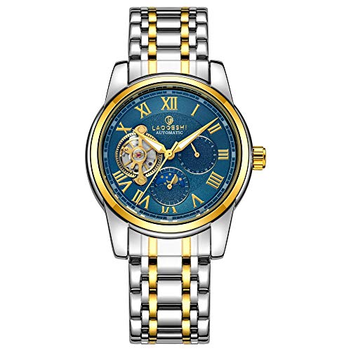 Armbanduhren,Business Herrenuhr Antike Römische Automatikuhr, Goldblaues Zifferblatt von Haonb